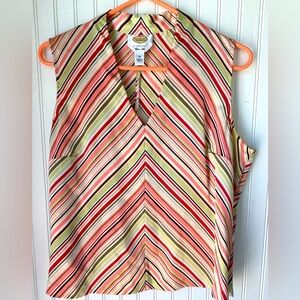 Talbots (Size 14) Sleeveless V-Neck Top w/ stripes making it very Slenderizing